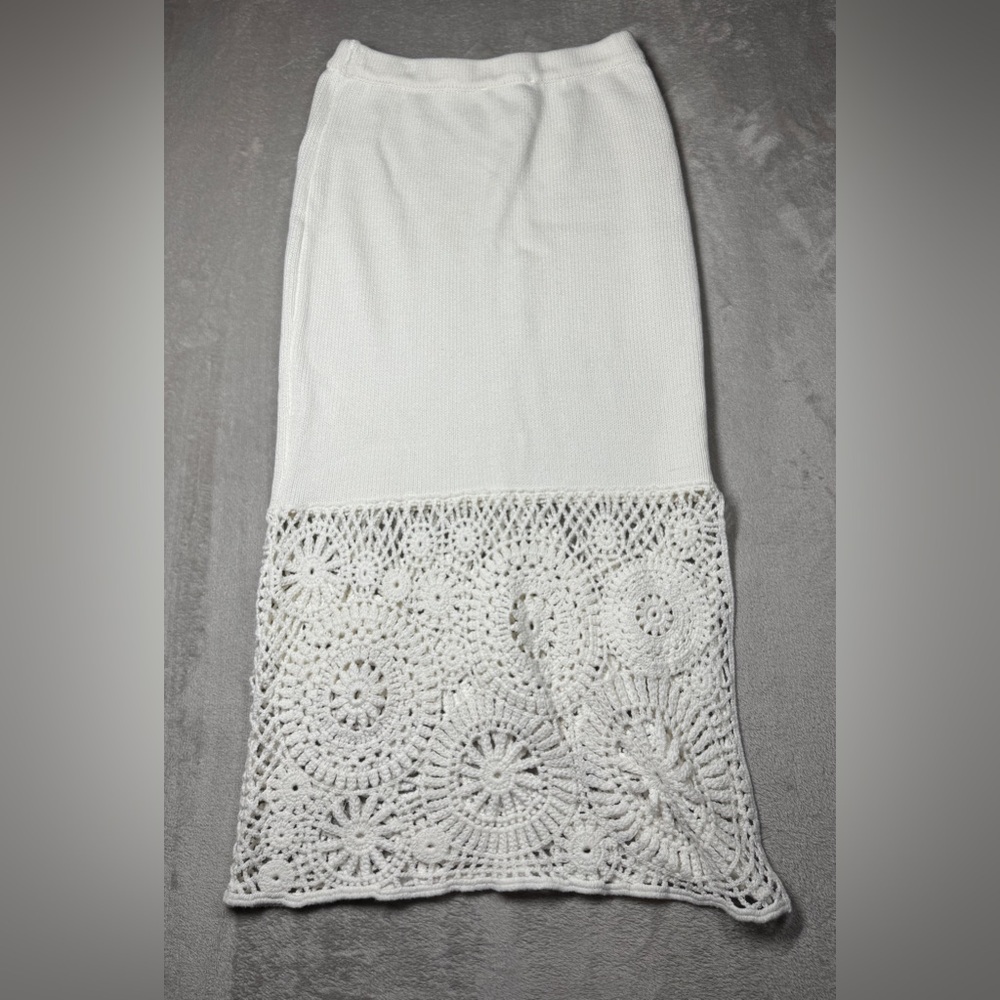 Anthropologie House of Harlow Crochet 100% Cotton Boho Midi Off White Skirt XS - Picture 10 of 16